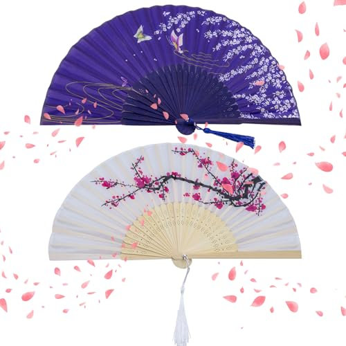 pangutheos 2 Pièces Eventail Pliable, Éventails à Main Portables, Mini Eventails en Bambou, Eventail Chinois pour Les Fêtes D'Été Les Mariages Les Bals De Fin D'année Les Décorations Murales