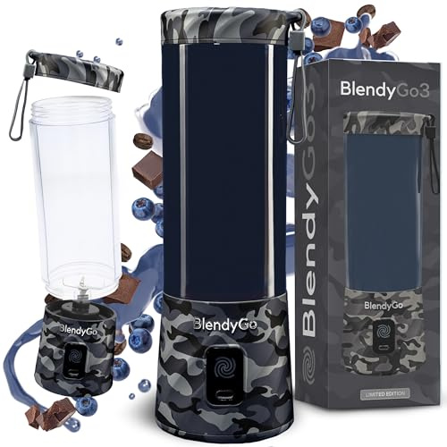Frullatore portatile mini frullatore elettrico BlendyGo 3 usb ricaricabile tritatutto elettrico frullo piccolo blender smoothie maker trita ghiaccio e frutta congelata (Moro)
