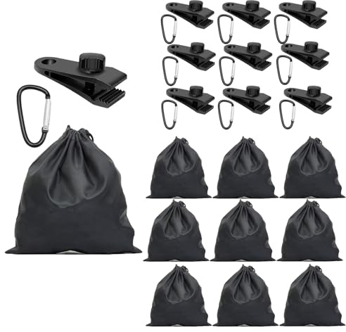 Powerruif Borsa per Pesi, Clip per teloni, tovaglie, 10 Tasche per Pesi e 10 moschettoni, 10 Clip, Adatta per Fissaggio di Tende Esterne, tovaglie, ECC