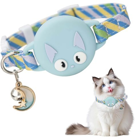 Collar de gato con accesorio compatible con Airtag Apple,reflectante y luminoso GPS con anti estrangulamiento, ajustable, GPS Airtag no incluido