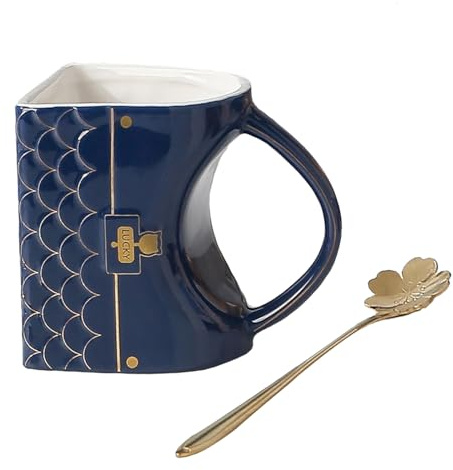 Bibykivn Tazza da Caffè a Forma di Borsetta (400ml) – Carina Tazza in Ceramica con Cucchiaio, Tazza da Tè in Porcellana, Regalo Originale per Donne, Casa & Ufficio (Blu scuro)