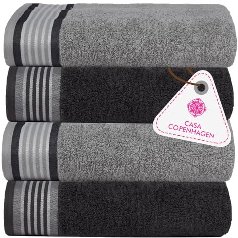 Casa Copenhagen He & She 4-delat badhandduksset, 70x140 cm, furugrå-grålila, 550 g/m², egyptisk bomull, designad i Danmark, för badrum, kök och dusch