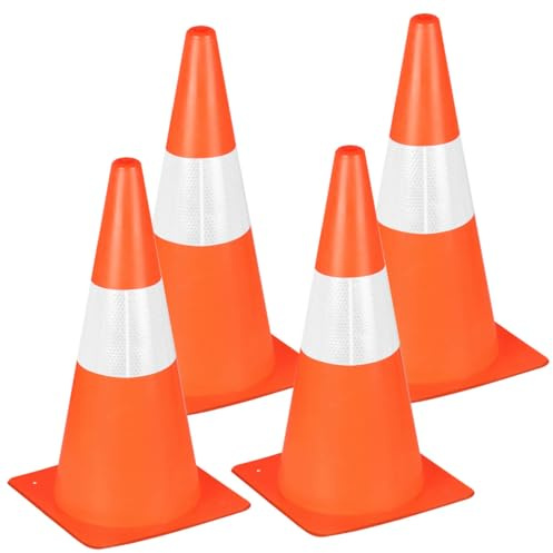 4 Pack 38cm Traffic Safety Cones with Reflective Collars, No Parking Cones| Training Cones| Orange Construction Cones| Road Cones for Parking lot, Driveway, Sport and Driving Training
