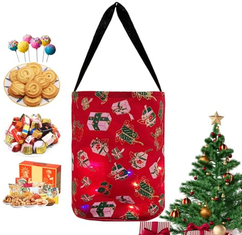 Borsa LED per caramelle o , sacchetti luminosi per caramelle o , sacchetti di Natale luminosi a LED in poliestere, sacchetti di Natale a luce , borsa a secchiello multiuso