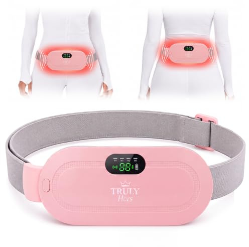 Truly Hers Heat Pad for Period Pain Relief, Heating Pad for Stomach & Back | 3 heat levels, 4 vibration modes, rechargeable design, adjustable belt, auto shut-off, for stomach and lower back use