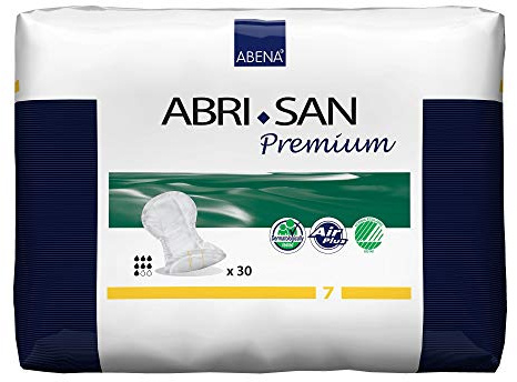Abena Abri-San Premium Mens & Womens Incontinence Pads, Breathable & Comfortable, Fast Absorption, Discreet & Effective Shaped Incontinence Pads for Men/Women - Premium 7, 2100ml Absorbency, 30PK