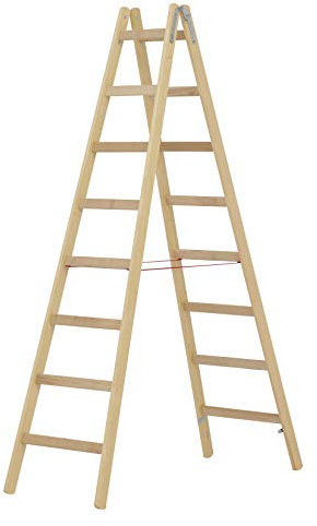 Hymer 7141016 Holz-Sprossenstehleiter, 2x8 Sprossen
