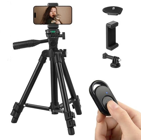 Polarduck Tripode Movil Tripode iPhone: 65cm Ligero Smartphone Tripode para iPhone/Samsung/Huawei Celular & Camara y Gopro con Mando Bluetooth Android & Soporte Móvil | Negro