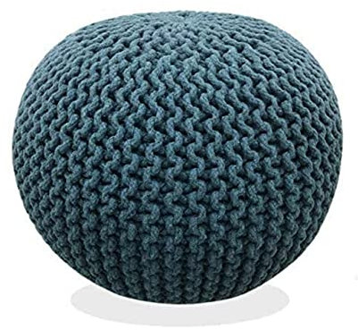 FRELISH DECOR Round Pouf Ottoman Hand Knitted 100% Cotton Pouf Foot Stool - Knitted Bean Bag - Floor Chair for Living Room Bedroom - Foot Rest for Couch (20 Diameter x 14 Height) - Teal