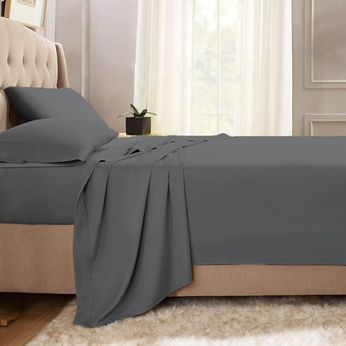 Pizuna Laken ohne Gummizug 140x200 cm Baumwolle Dunkelgrau, 400 Fadenzahl 100% Langstapel Baumwolle Bettlaken, Satinbindung Flachlaken 230x280 cm