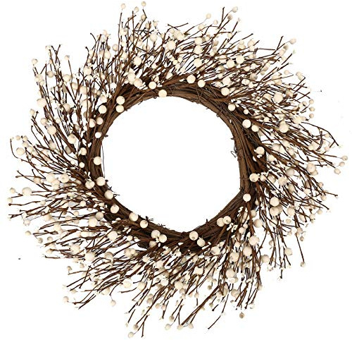 JINGHONG White Berry Wreath 22 Inch Winter Wreath Cream Winter Wreaths for Front Door with Round Berry for Porch Wall Winter Holidays Christmas Celebration