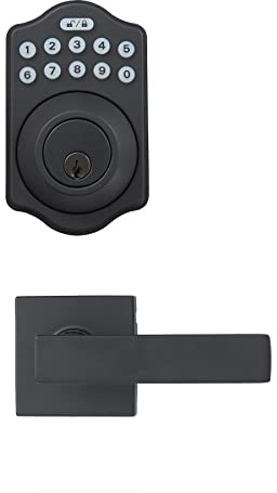 Amazon Basics Traditional Electronic Keypad, Keyless Entry Door Lock Deadbolt with Handle Set, Easy Installation, Matte Black
