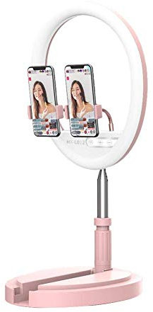 HTYG 12 Inch LED Ring Light with Round Base-Dimmable Desk Makeup Multi Adaptable Ring Light-3 Color Modes And 10 Brightness-Live Streaming-Video Shooting-Makeup (Pink)