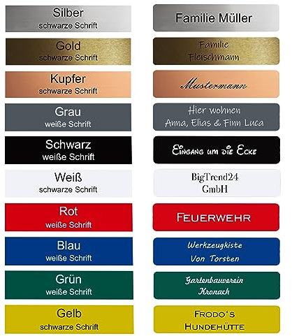 BigTrend24 Personalisierbares Klingelschild – 1 Stück – graviertes Namensschild – selbstklebend mit 3M – wetterfest – Made in Germany – viele Farben & Größen – Kunststoffschild für Briefkasten
