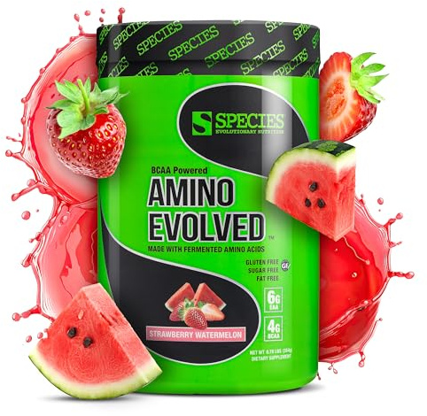 Species Nutrition Amino Evolved EAA & BCAA Powder, Fermented Branched Chain Amino Acids, Muscle Recovery & Endurance, Pre & Post Workout Supplement (Strawberry Watermelon, 30 Servings)