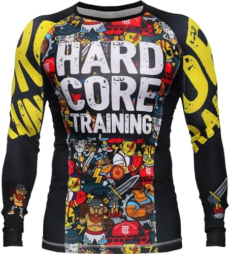 Hardcore Training Rashguard Uomo BJJ MMA Maglia Compressione No Gi Lotta | Maglia a compressione jiu jitsu, grappling, lotta, taglio aderente, cuciture piatte e fascia in silicone all’orlo