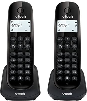 VTech CS1401 DECT Schnurloses Telefon 2 Mobilteile mit Anrufersperre, Freisprecheinrichtung, Anrufererkennung/Anklopffunktion, Hintergrundbeleuchtung Display, ECO-Modus Geringe Strahlung, Schwarz