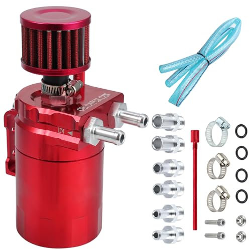 Bohaner Oil Catch Can Oil Catch Breather Can Oil Catch Tank 300ML Universal Aluminum Alloy Oil Tank Reservoir Catch Can with Filter Connector Hose and Other Accessories(Red)