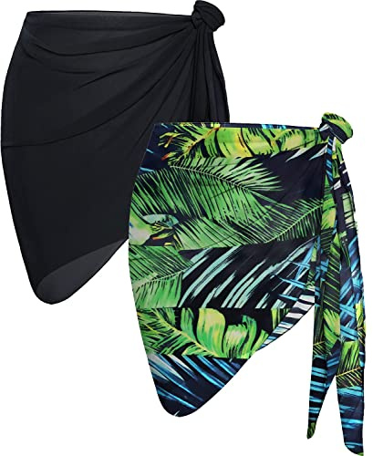 AVAYUU 2 pezzi donna spiaggia wrap sarong copertura chiffon costume da bagno corto bikini copertura gonna avvolgente leopardo foglie palma di cocco sexy pareos telo mare abito da spiaggia asciugamani