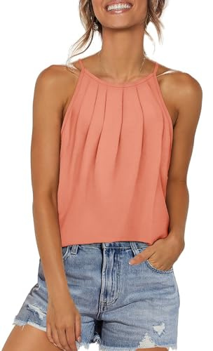 Tank Tops for Women Dressy Casual Blouses Halter Neck Spring Tops 2025 Coral L