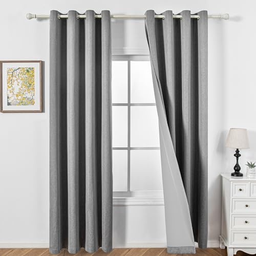 MYSKY HOME Gardiner ogenomskinliga termiska gardiner sovrum värmeskydd gardin med öljetter för vardagsrum mörkläggningsgardiner, set om 2 stycken H 245 x B 140 cm, mörkgrå.
