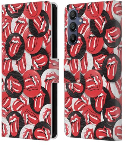 Head Case Designs Officially Licensed The Rolling Stones Tongue Classic Button Pattern Licks Collection Leather Wallet Case Compatible with Samsung Galaxy A15