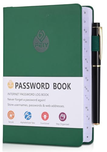 JIANTA Libreta de Contraseñas, Cuaderno de Contraseñas con Bolígrafo, Etiquetado A-Z para Clasificar, Registro de la Información de Acceso a Internet-verde oliva