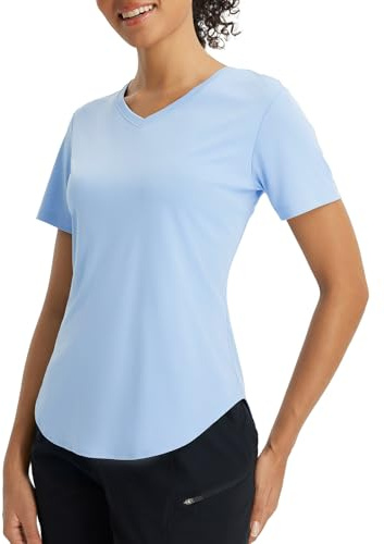 baleaf Women's Hiking Shirts Short Sleeve UV Protection Sports Running Workout Tops Quick Dry Light Blue L