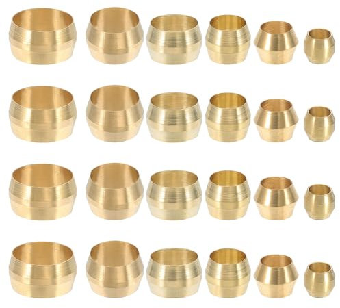 PATIKIL 120Pcs Brass Compression Sleeves Ferrules, Tube OD 1/8 3/16 1/4 5/16 3/8 1/2 Compression Fittings Assortment Kit for Connecting Air, Fuel, Water, Oil and Inert Gases Lines