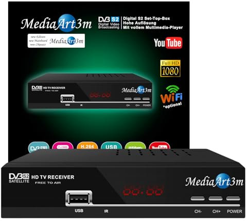 Sat Receiver Mediaart 3m vorprogrammiert Deutsche Senderliste Astra HD 2xUSB YouTube DVB-S2 FTA Scart HDMI