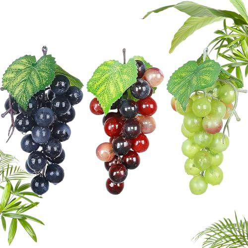 Norhogo 3 Stück Künstliche Gefälschte Trauben, weintrauben deko, Kunststoff weintrauben, Gefälschte Trauben, Gummi Trauben Deko, Weinrebe für Dekoration, Hochzeitsdeko, Schaufenster, Küche, Hotel
