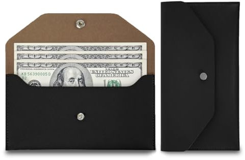 OUDQFCJ Geldumschläge aus Leder Geldscheine Aufbewahrung Umschläge Geldbörse Wiederverwendbare Geldumschlag Geldbeutel Budgetumschlag Schwarz Budget Portemonnaie für Reisen Männer Jungen