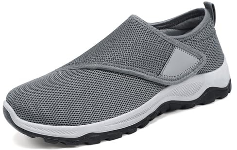 Scarpe Terapeutiche per Diabetici da Uomo Scarpe da Corsa Scarpe Alluce Valgo Piedi Gonfi, Scarpe da Ginnastica Leggere E Traspiranti Antiscivolo Scarpe Ortopediche per Artrite Edema,Grey-41 EU