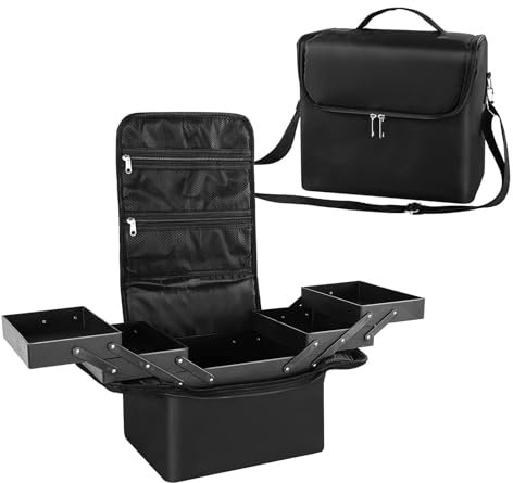 Makeup Case Large Vanity Case – 29x21x27cm Portable Cosmetic Organiser with Shoulder Strap – Professional Make Up Case for Travel & Home, Durable Nylon Storage Beauty Box