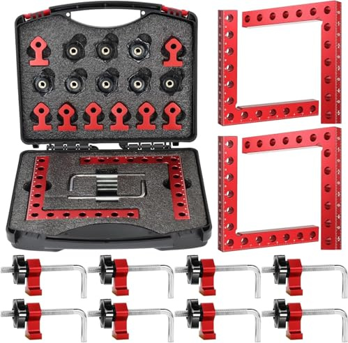 4 Pack Corner Clamps, 90 Degree Clamp Set for Woodworking, 140mm | Right Angle Clamp with Adjustable Fixing Blocks; Woodworking Clamps for Picture Frames, Cabinets, Drawers and Boxes