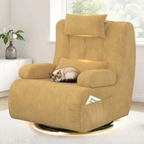 Gegcucey Sillon Salon, 360° Sillón Giratorio con Reposacabezas,sillones Respaldo Alto con Almohada de Respaldo y 2 Bolsillos Laterales, Moderno Sillón Lectura de Gran Tamaño, Butacas de Salon