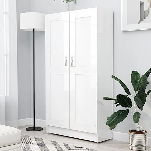 Mokuyary Librería blanco brillante 82,5 x 30,5 x 150 cm, material de madera, armario alto, armario para salón, cocina, comedor, oficina