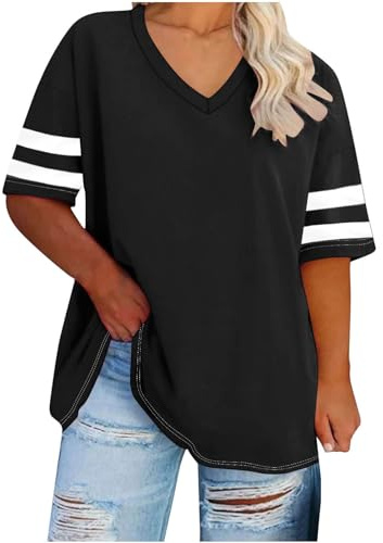 Tee Shirt Femme Oversize Teeshirt à Manches Courtes Tee-Shirt Col V Tshirt Décontracté T Shirt Long Vêtements Fin Cut Vetement de Sport Habit Ete Haut