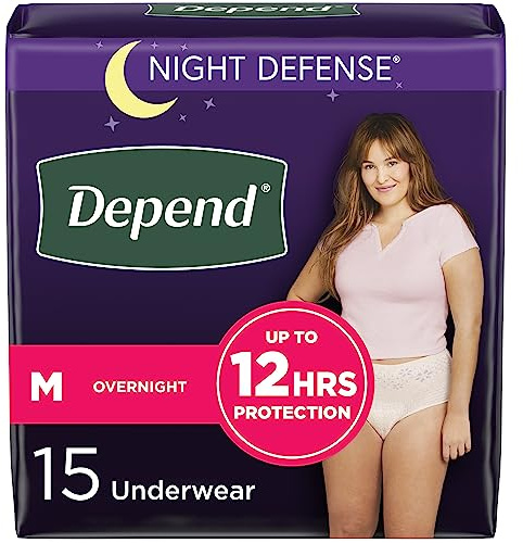 Depend Night Defense Adult Incontinence Underwear for Women, Disposable, Overnight, Medium, Blush, 15 Count, Packaging May Vary
