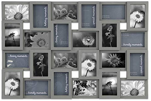 Jerry & Maggie 4 × 6 collage ram 24 bilder, bildramar collage väggdekor, 24 spår bildram vägghängd för 6 × 4 foto, grå