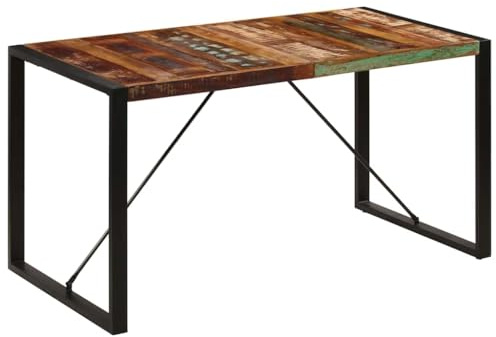 vidaXL Tavolo da Pranzo Stile Industriale Raffinato Telaio Robusto Rustico Venature Uniche 140x70x75cm in Legno Massello di Recupero Tavola Mensa