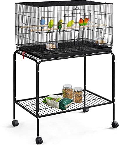 Yaheetech Cage Oiseau Cage d'elevage pour Perruches Pinsons Cockatiels Conures Inséparables Canaris Perroquets avec Support Détachable Noir