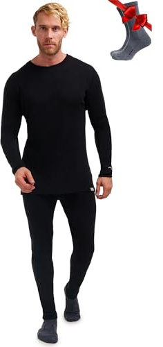 Merino.tech Merino Wool Base Layer Mens Set - Heavyweight, Midweight, Lite Merino Wool Thermal Underwear For Men Top, Bottom (Medium, 250 Black)