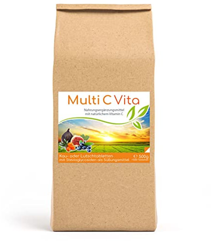 CELLAVITA Multi C Vita 1250 Tabletten | Natürliches Vitamin C | Kautabletten/Lutschtabletten mit natürlichem Vitamin C aus der Acerolakirsche | ohne synthetische Zusätze im Vorratsbeutel