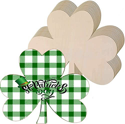 8Pcs 11 Inch Unfinished Wooden Shamrock Cutouts, St. Patrick's Day Wood Shamrock Ornaments Blank Wood Shamrocks Clover Shape Cut-Outs Wooden Shamrock Discs Slice for DIY Crafts Centerpieces Supplies