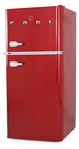 Commercial Cool 4.5 Cu. Ft. Refrigerator with Freezer, Vintage Style, Retro Fridge with 2 Slide-Out Glass Shelves, 6-Can Dispenser, Interior Light, R600a Refrigerant, CCRRD45HR, Red