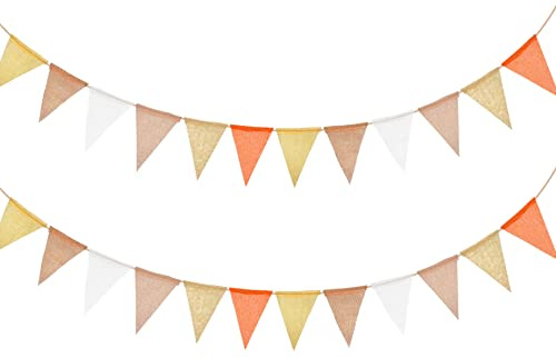 2 Pack Bandierine di Festone, Colorate Esterno Ghirlanda Bandierine di iuta, 24 pezzi Multicolore Triangolo Bandierine in Lino per compleanno, feste, matrimoni, decorazione