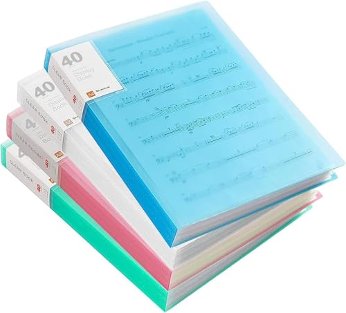 4 cartelline per presentazioni, 40 tasche, con protezioni trasparenti per fogli trasparenti, 4 colori, formato A4, impermeabili, 80 pagine, per documenti, spartiti, foto, certificati
