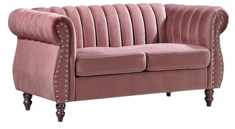 Vente-unique Chesterfield-Sofa - 2-Sitzer - Samt - Altrosa - Trumbo