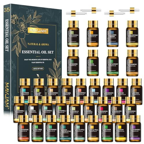 MAYJAM 35x5ML Essential Oil Gift Set, Pure Essential Oils for Diffusers Massage, Fragrance Oil Scented Oil for DIY Soap Candle Making